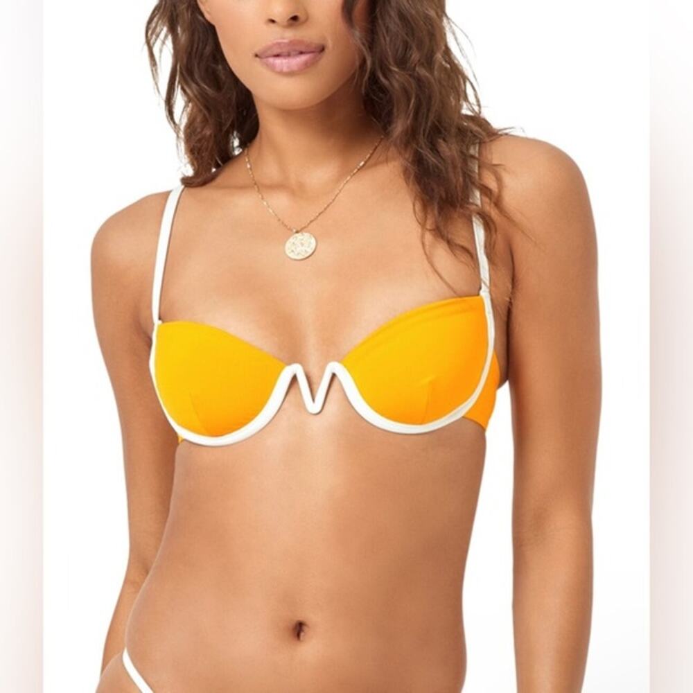 NWT L*Space Women's Nico Bikini Top Adjustable Straps Mango Orange Cream Size M